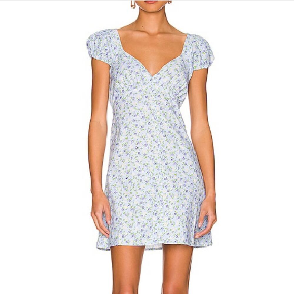 Boyish The Dusty Floral Puff-Sleeve Mini Dress In Blue 8
